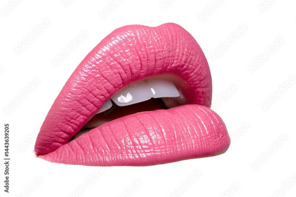 pink lipstick lips isolated on white background