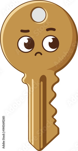 Cartoon style brown key with curious eyes vector illustration for security and access concept design 