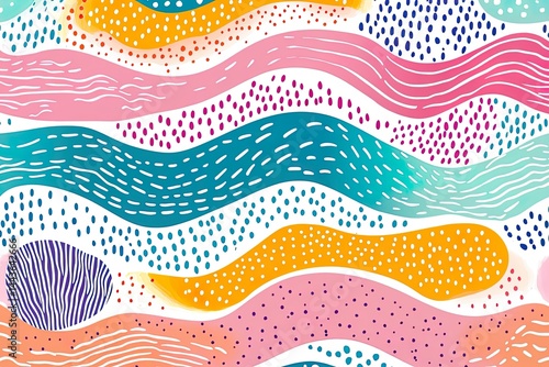 Colorful abstract waves and dots pattern with vibrant curves and textures