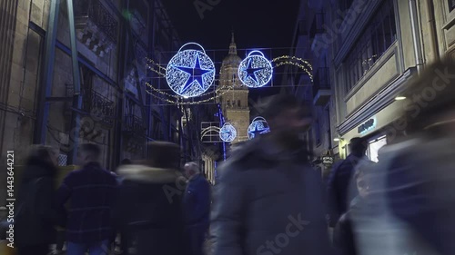 SALAMANCA, SPAIN - DECEMBER 9 2017: Mayor Street. Ieronimus Tower (Old Cathedral).