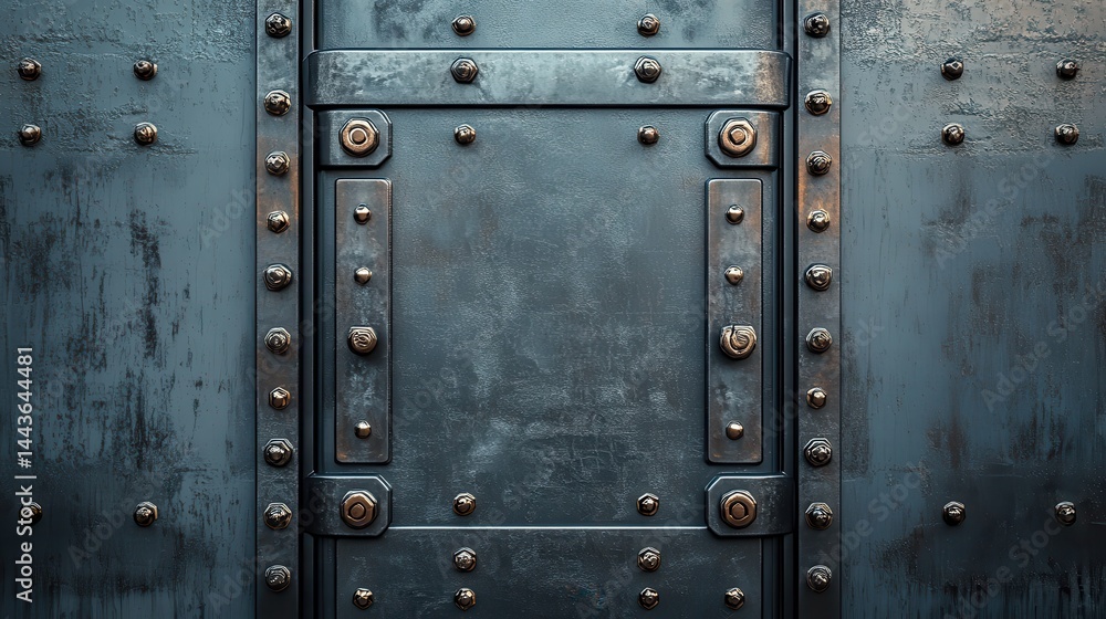 Fototapeta premium Industrial metal door with rivets and rusty texture
