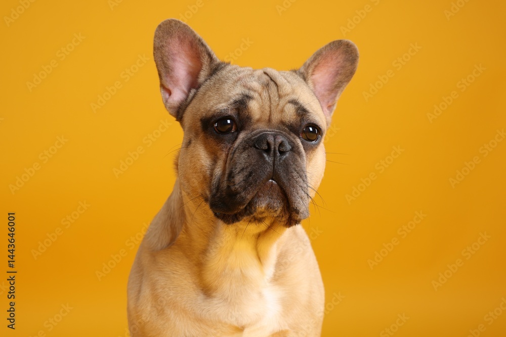 Adorable French bulldog dog on yellow background Adorable French bulldog dog on yellow background