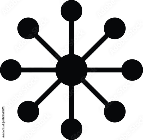 Network connection icon with central node and radial links in simple black vector design