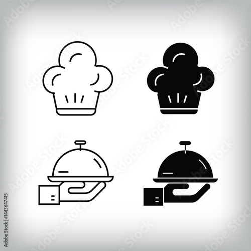 Hobby leisure design with chef hat and indoor food service. Simple linear and flat activity icon set.