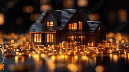 Wallpaper Mural Dark house model surrounded by blurred golden lights on a dark background. Torontodigital.ca