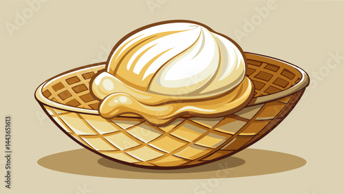 Creamy vanilla ice cream glows in a waffle cup.
Simple beauty in soft curves and crunchy texture.
Flat-style clarity meets delicious detail.
A peaceful and tempting dessert illustration.

