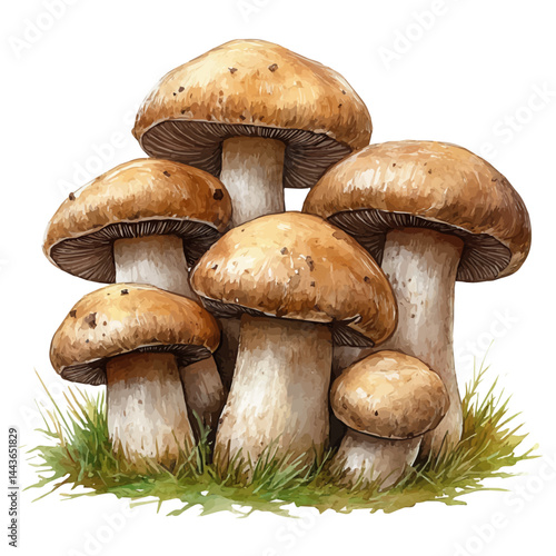 Risotto With Mushrooms And Truffle Oil, vector watercolor illustration, isolated on a white background.