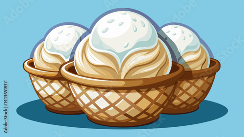 Creamy vanilla ice cream glows in a waffle cup.
Simple beauty in soft curves and crunchy texture.
Flat-style clarity meets delicious detail.
A peaceful and tempting dessert illustration.

