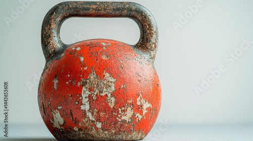 Obraz na płótnie Rustic red kettlebell with worn surface on neutral background
