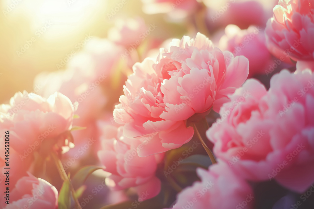 Fototapeta premium A close-up of delicate pink peonies with soft, velvety petals