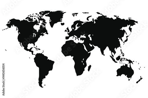 Blank world map. World map on white background. World map template with continents, North and South America, Europe and Asia, Africa and Australia.