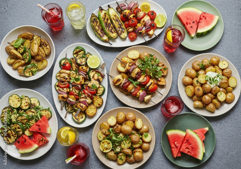 Summer bbq with grilled vegetables and watermelon Summer bbq with grilled vegetables and watermelon