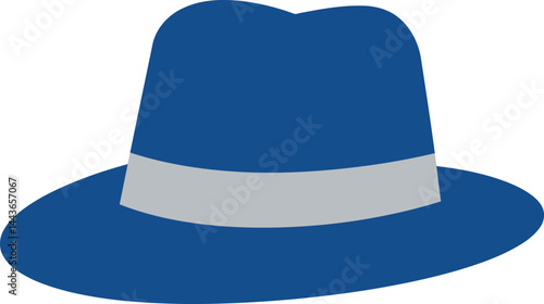 Blue fedora hat with gray band vector illustration in simple style modern design 