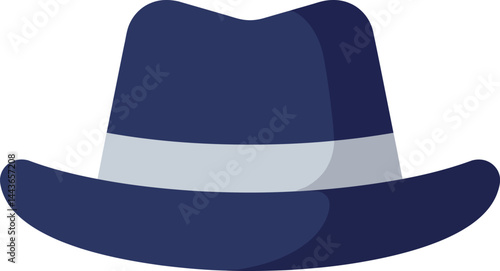Fedora hat with gray band minimalist vector illustration in navy blue style fashion accessory design 