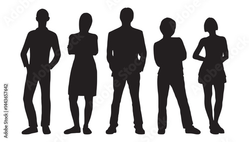 Business people, set of vector silhouettes. Vector silhouettes of men and a women, a group of standing business people, black color isolated on white background.