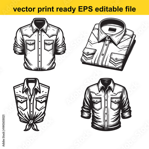 Western cowboy shirt vector, silhouette, black and white