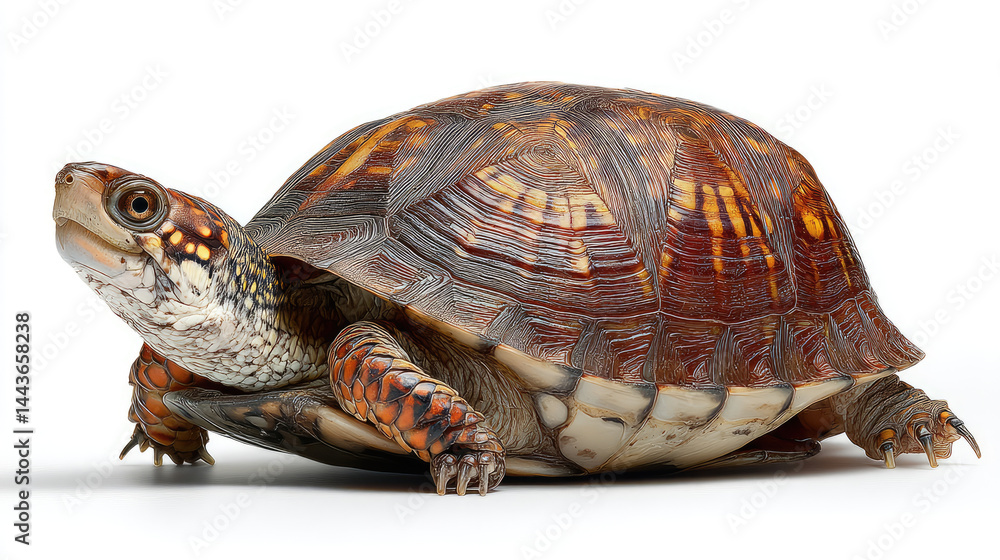 Fototapeta premium Brown turtle closeup against white background