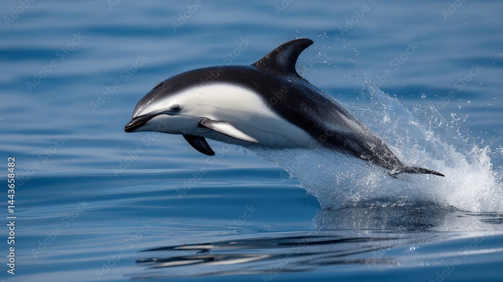 Naklejka premium Dusky Dolphin Breaching, Pacific Ocean, Dynamic Splash