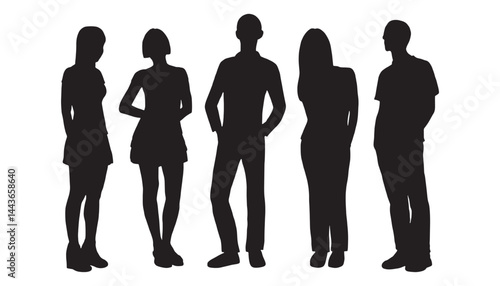 Business people, set of vector silhouettes. Vector silhouettes of men and a women, a group of standing business people, black color isolated on white background.