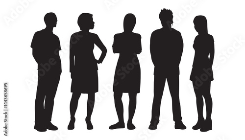 Business people, set of vector silhouettes. Vector silhouettes of men and a women, a group of standing business people, black color isolated on white background.