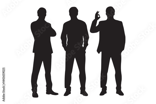 Business people, set of vector silhouettes. Vector silhouettes of men and a women, a group of standing business people, black color isolated on white background.