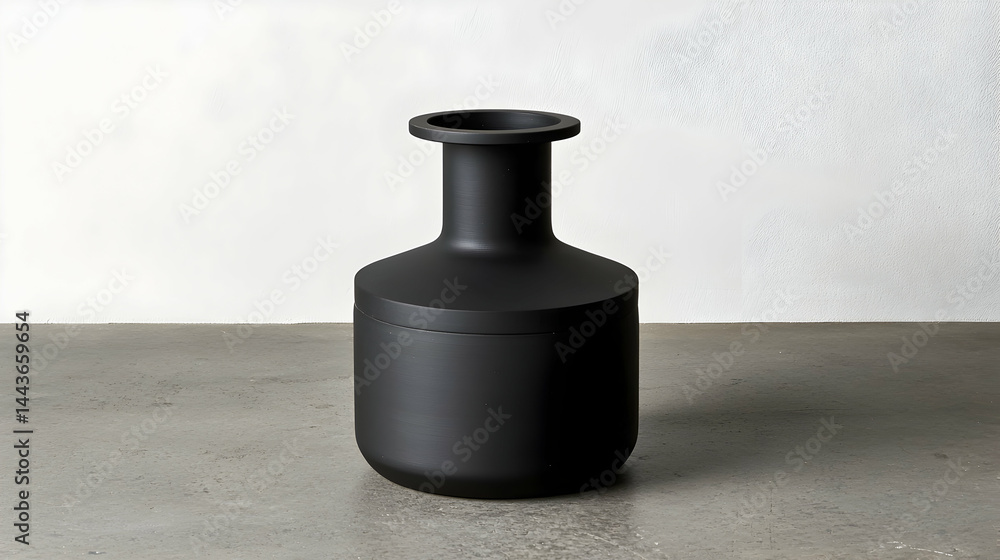 Black matte vase on gray surface, minimalist home decor, interior design, product photography Black matte vase on gray surface, minimalist home decor, interior design, product photography