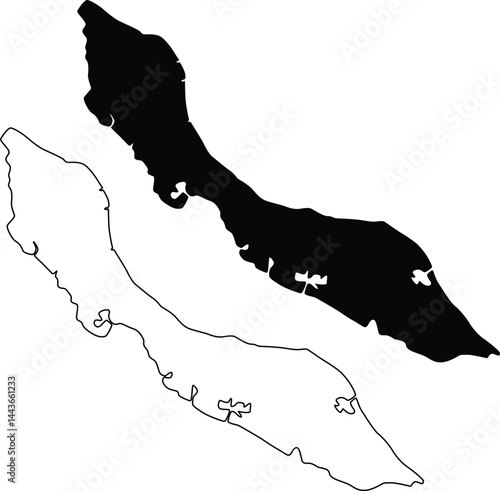 Map of Curacao Silhouette Flat and Outline Design