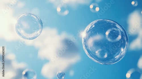Wallpaper Mural Beautiful clear soap bubbles against a bright blue sky with white clouds Torontodigital.ca