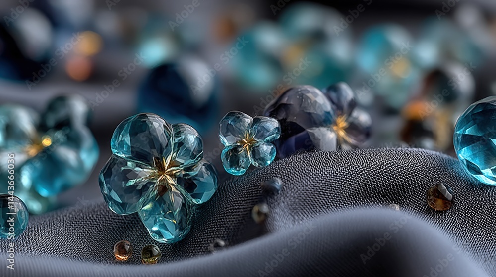 Fototapeta premium Aquarius constellation emerges above satin fabric with shimmering blossoms and waves