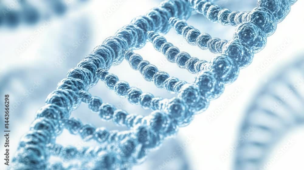 A close-up of two complementary DNA strands intertwined