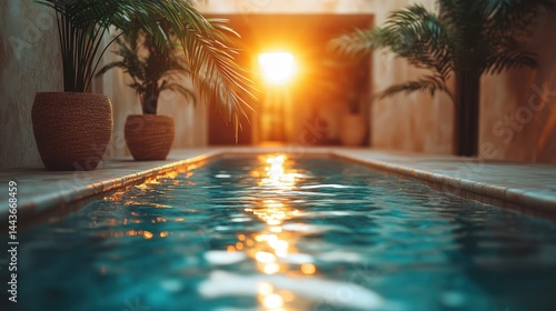 Tranquil indoor pool, sunlight
