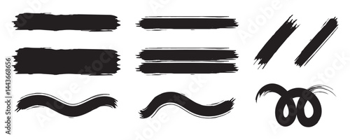Black brush strokes vector illustration, abstract grunge texture on white background. Artistic design element, paint smear, ink splatter, creative graphic element.