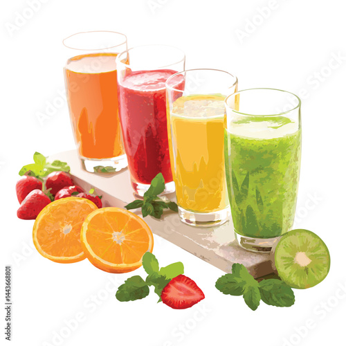 Fresh Juices and Smoothies with Vibrant Fruits and Vegetables – Healthy and Appetizing Natural Nutrition

