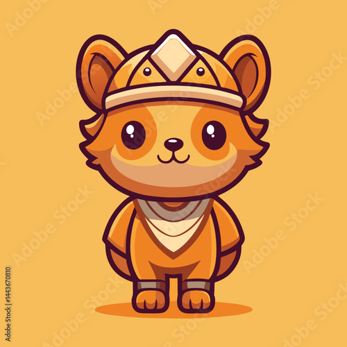 Cute, orange animal character in warrior costume