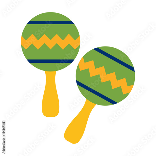 Green and yellow maracas pair. Vector