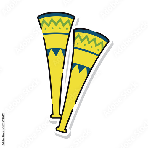 Yellow carnival vuvuzelas pair. Vector