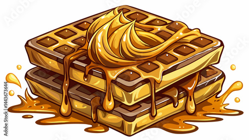 Golden-brown waffles dressed in dark sweet syrup.
Elegant curves of chocolate enhance every bite.
Isolated perfectly for overlays or product design.
Delicious detail meets modern simplicity.