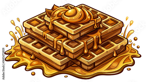 Golden-brown waffles dressed in dark sweet syrup.
Elegant curves of chocolate enhance every bite.
Isolated perfectly for overlays or product design.
Delicious detail meets modern simplicity.