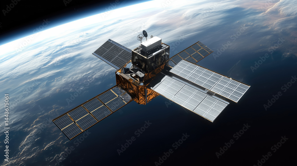 Satellite orbiting earth in space Satellite orbiting earth in space