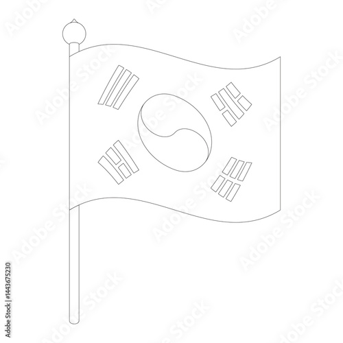 The Taegeukgi flag, the national flag of Korea, fluttering Coloring Pages