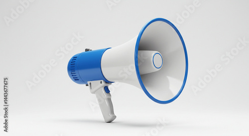 Blue and White Megaphone on White Background