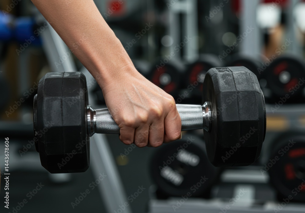A close-up shot of a hand gripping a dumbbell, ready to begin an intense workout session. A close-up shot of a hand gripping a dumbbell, ready to begin an intense workout session.