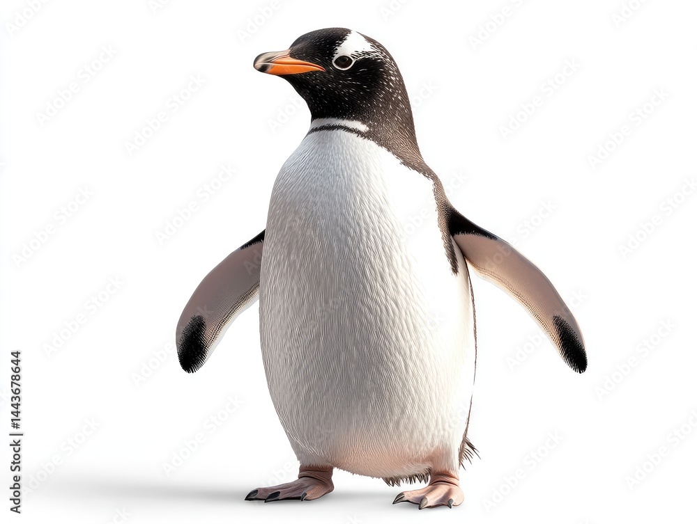Obraz premium Gentoo penguin, profile view, isolated on white background