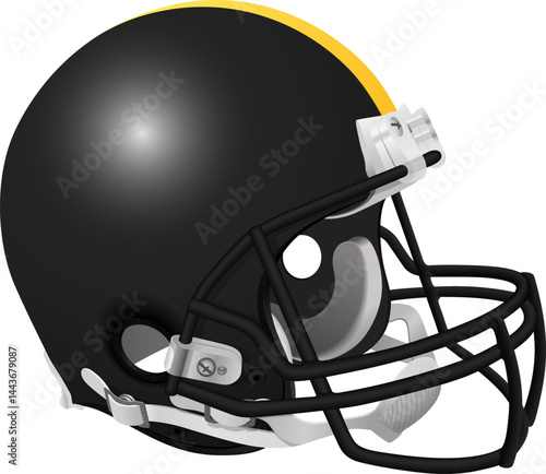 Black American Football helmet with yellow stripe and black facemask