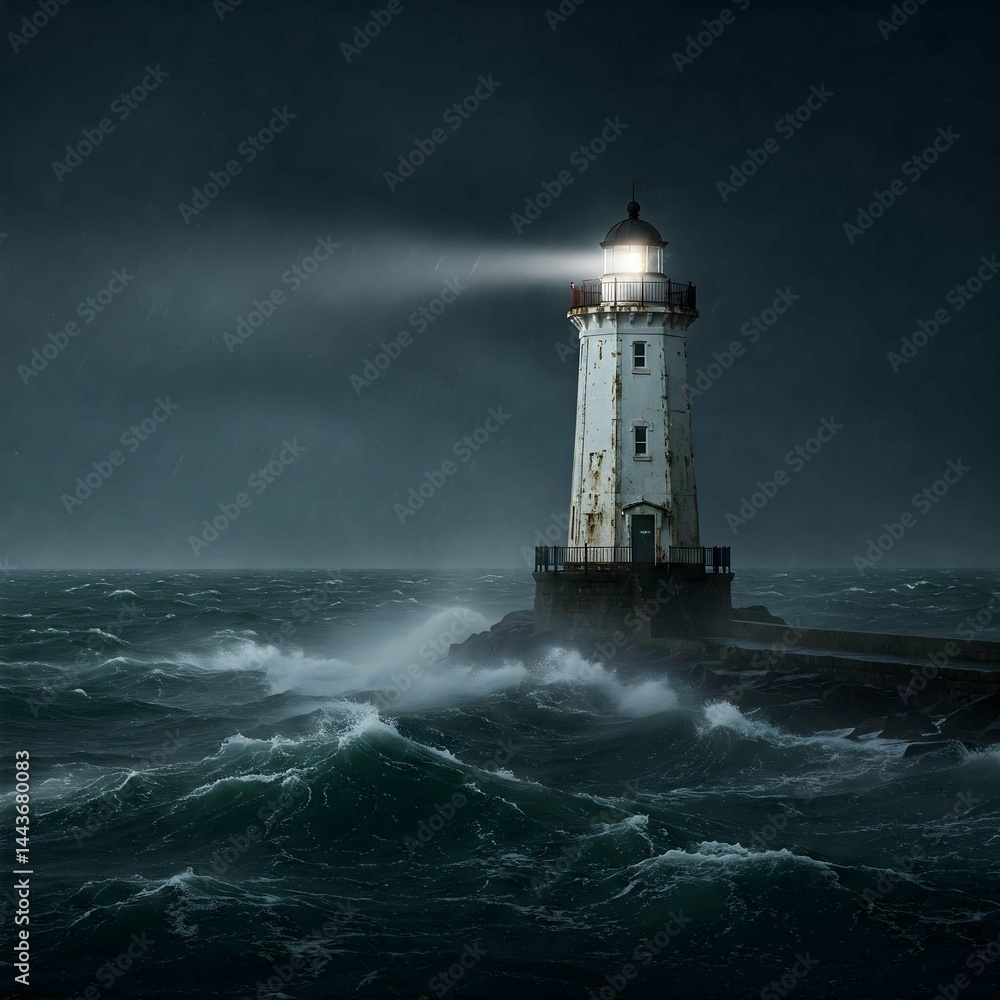 Solitary white lighthouse symbolizing guidance resilience nature art illustration Solitary white lighthouse symbolizing guidance resilience nature art illustration