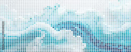 Vector abstract blue background frame of geometric shapes. Circular ornament. Pattern of dots, particles, molecules, fragments. Poster for technology,