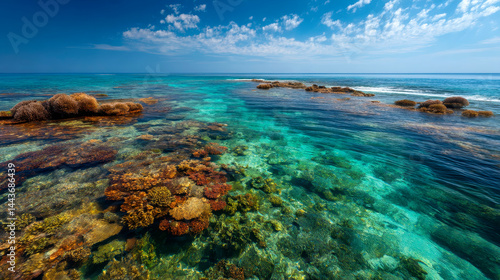 Fototapeta Naklejka Na Ścianę i Meble -  Captivating Great Barrier Reef seascape showcasing vibrant coral and blue skies Generative AI