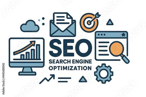 The phrase 'Banner SEO search engine optimization' is accompanied by a vector graphic that includes pictograms