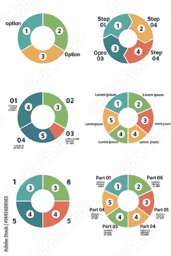 Vector circle chart infographic templates can be used in various settings, including presentations, advertising, layouts, and annual reports, and come with 6 different options, steps, or parts