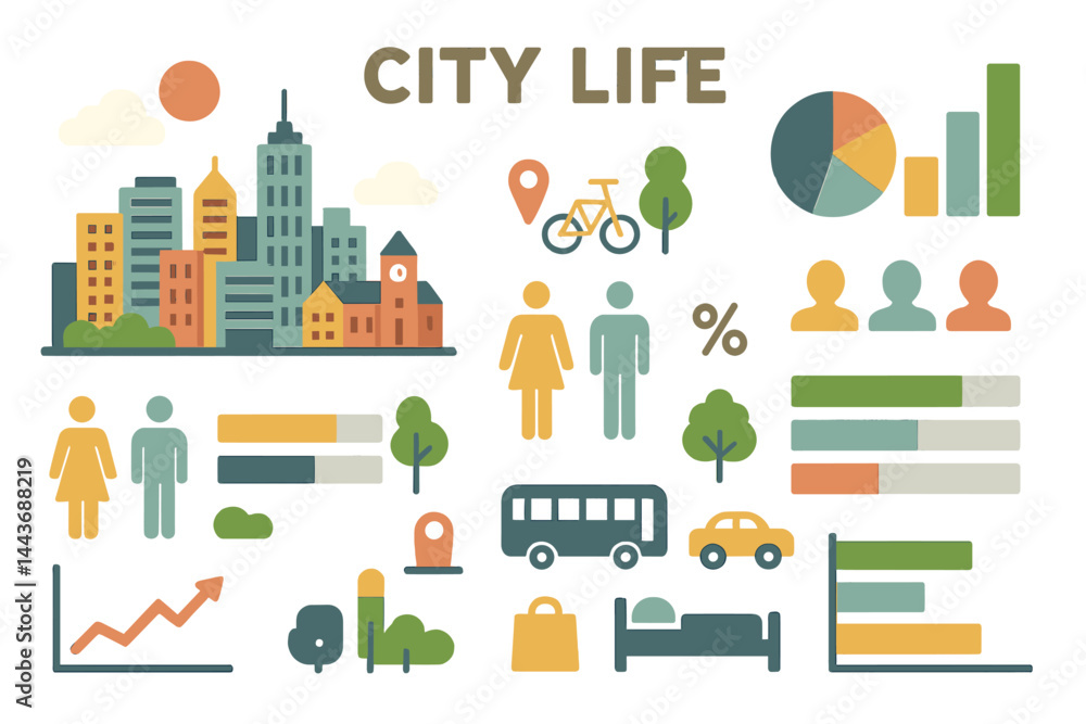 Infographic set for city life including various charts and elements Infographic set for city life including various charts and elements